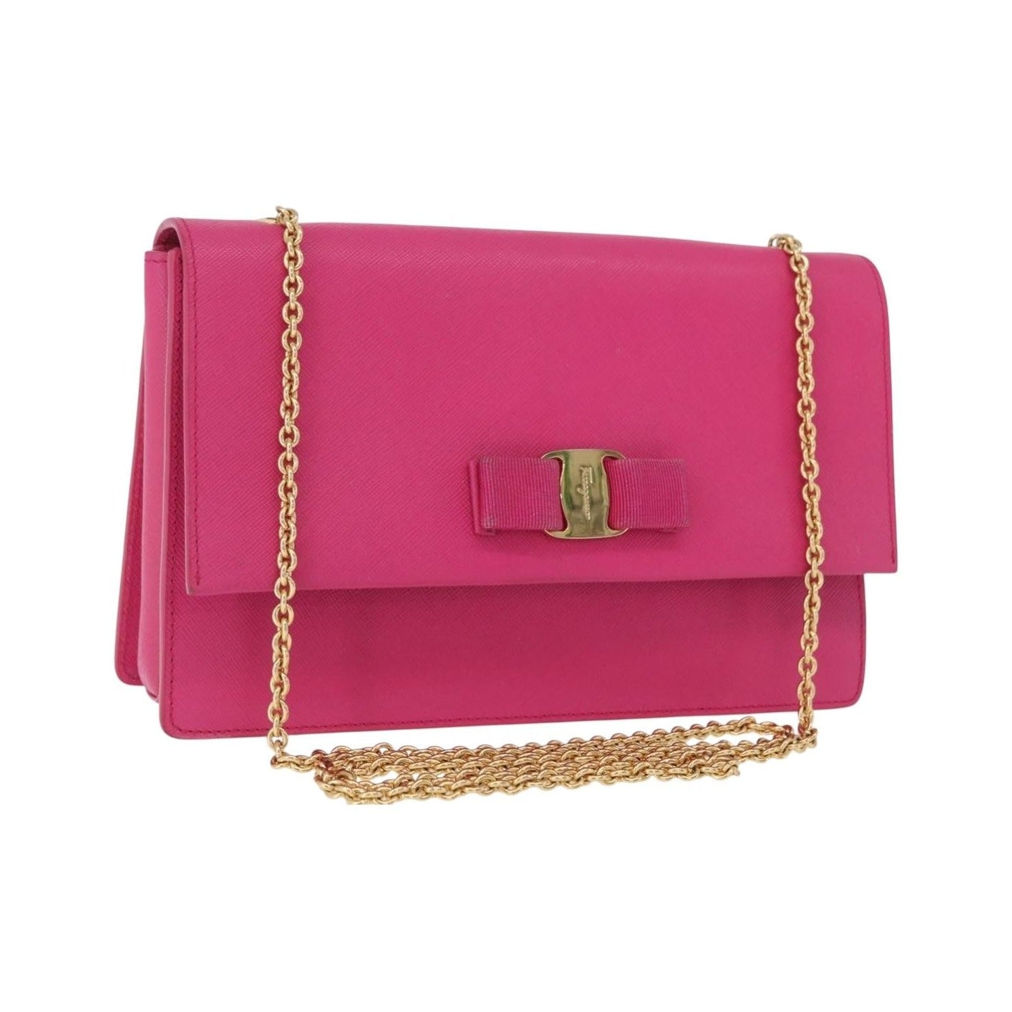 Salvatore Ferragamo Vala Chain Leather, Pink, Leather, Shoulder Bag