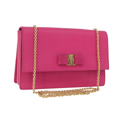 Salvatore Ferragamo Vala Chain Leather, Pink, Leather, Shoulder Bag