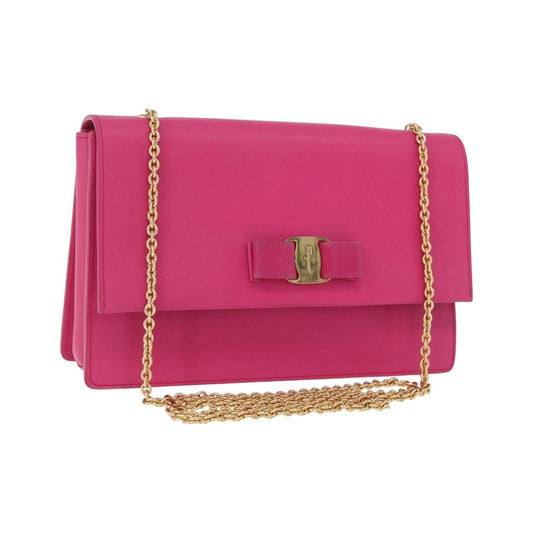 Salvatore Ferragamo Vala Chain Leather, Pink, Leather, Shoulder Bag