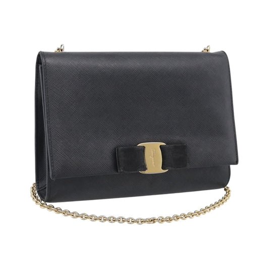 Salvatore Ferragamo Vala Chain Leather, Black, Leather, Shoulder Bag