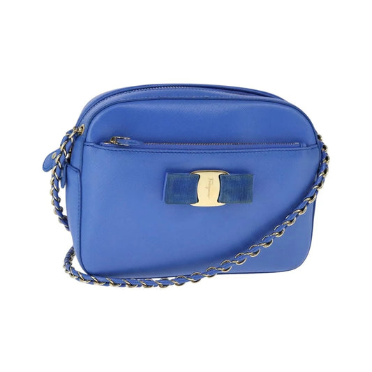 Salvatore Ferragamo Vala Leather, Blue, Leather, Shoulder Bag