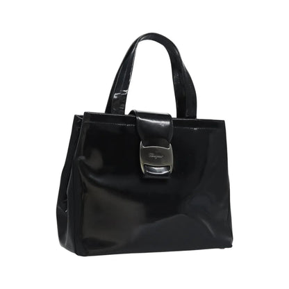 Salvatore Ferragamo Vala Leather, Black, Patent Leather, Handbag