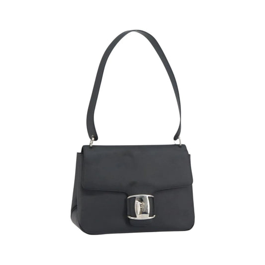 Salvatore Ferragamo Vala Leather, Black, Patent Leather, Shoulder Bag