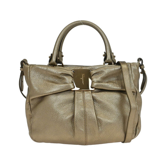 Salvatore Ferragamo Vala Leather, Gold, Leather, Handbag