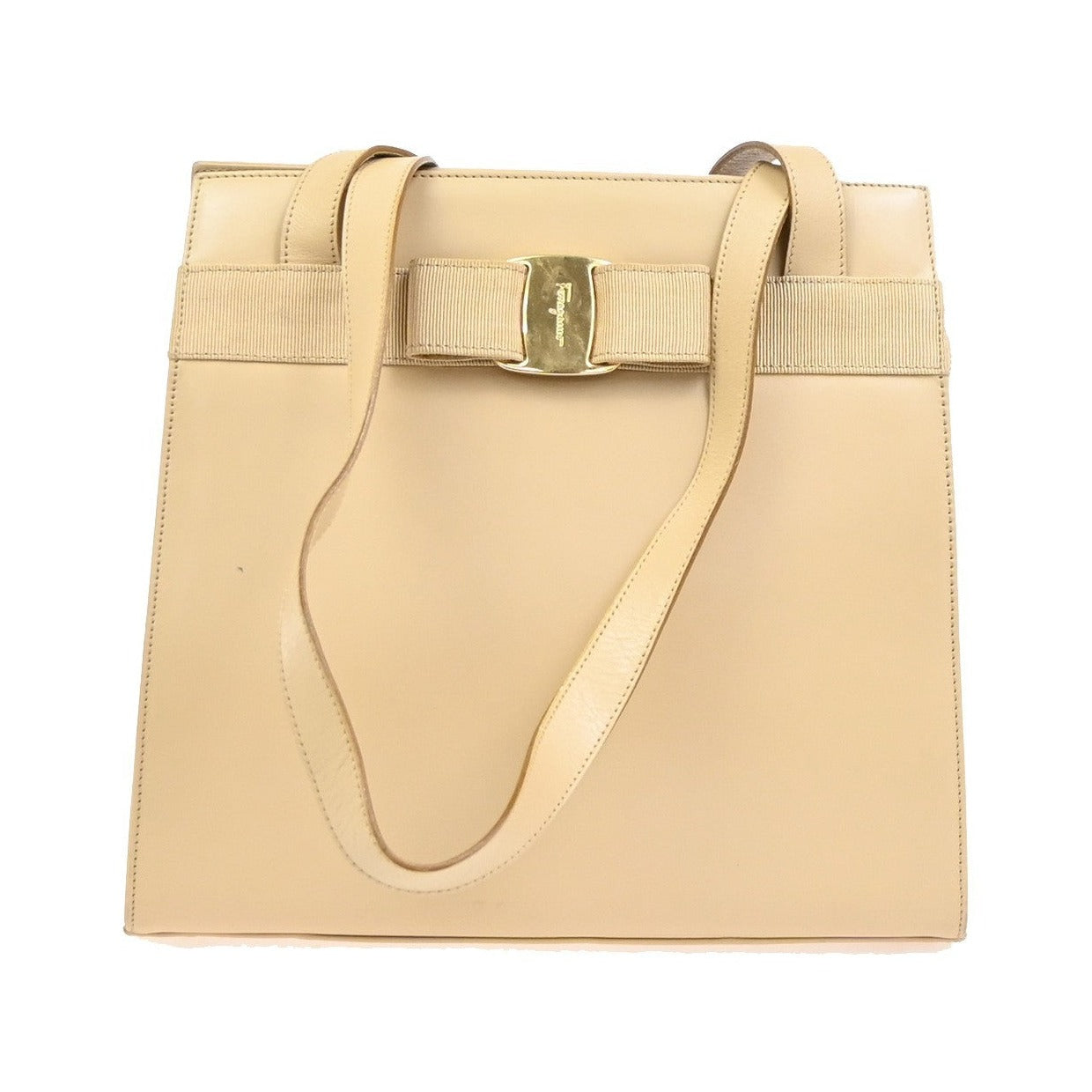 Salvatore Ferragamo Vala Leather, Beige, Leather, Shoulder Bag