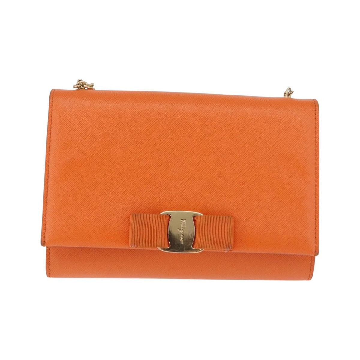 Salvatore Ferragamo Vala Leather, Orange, Leather, Shoulder Bag