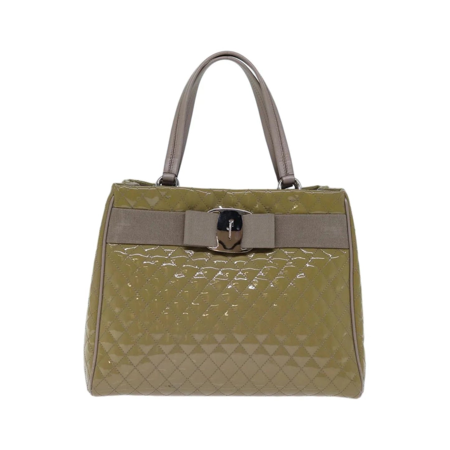 Salvatore Ferragamo Vala Patent leather, Beige, Patent Leather, Handbag