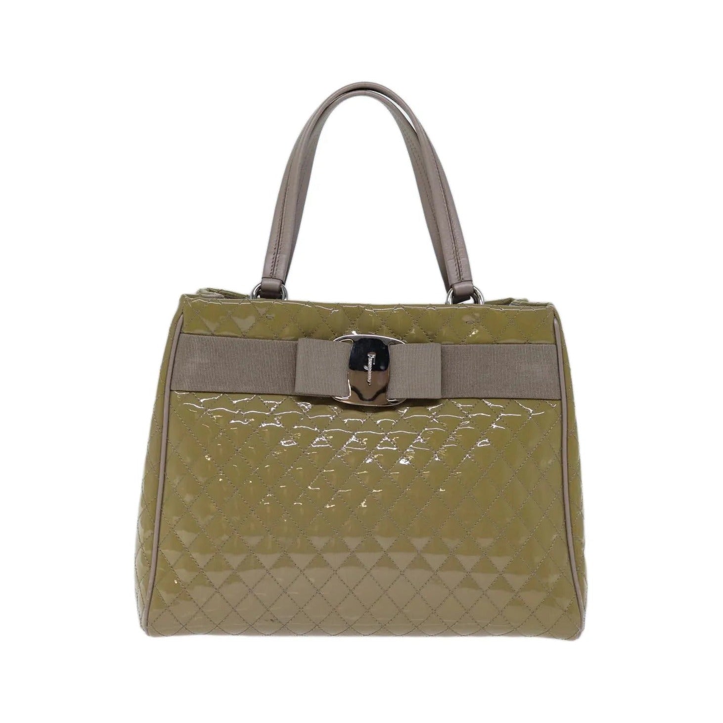 Salvatore Ferragamo Vala Patent leather, Beige, Patent Leather, Handbag