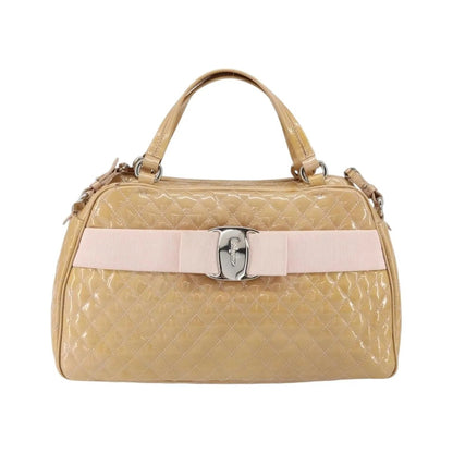 Salvatore Ferragamo Vala Patent leather, Beige, Patent Leather, Handbag