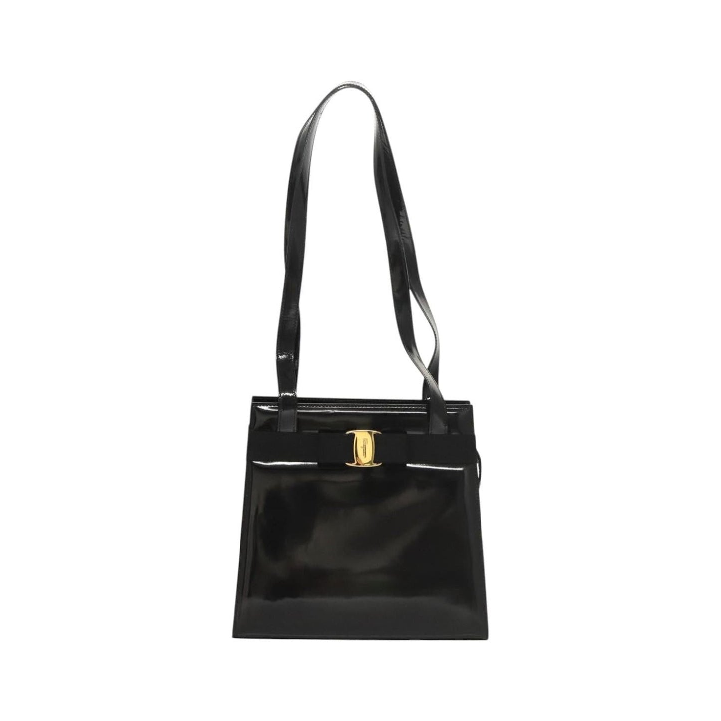 Salvatore Ferragamo Vala Patent Leather, Black, Patent Leather, Shoulder Bag