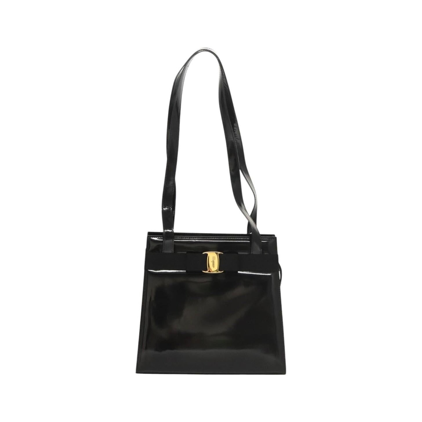 Salvatore Ferragamo Vala Patent Leather, Black, Patent Leather, Shoulder Bag
