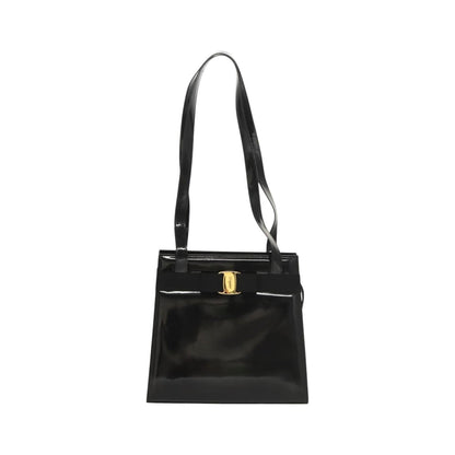 Salvatore Ferragamo Vala Patent Leather, Black, Patent Leather, Shoulder Bag