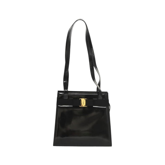 Salvatore Ferragamo Vala Patent Leather, Black, Patent Leather, Shoulder Bag