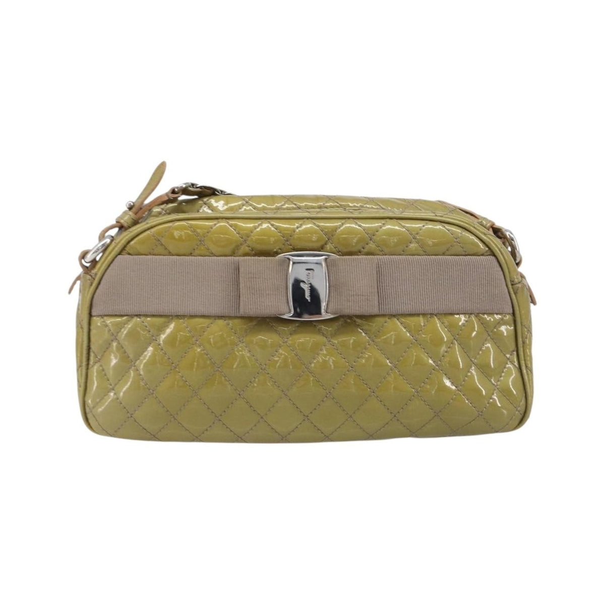 Salvatore Ferragamo Vala Patent Leather, Green, Patent Leather, Shoulder Bag