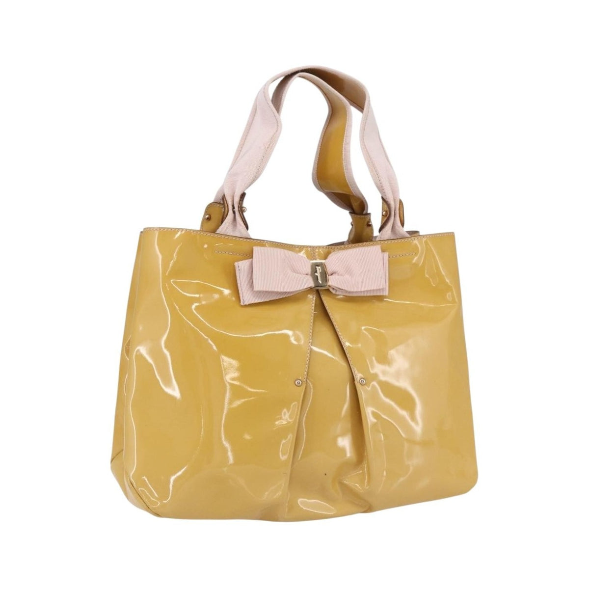 Salvatore Ferragamo Vala Patent Leather, Yellow, Patent Leather, Handbag