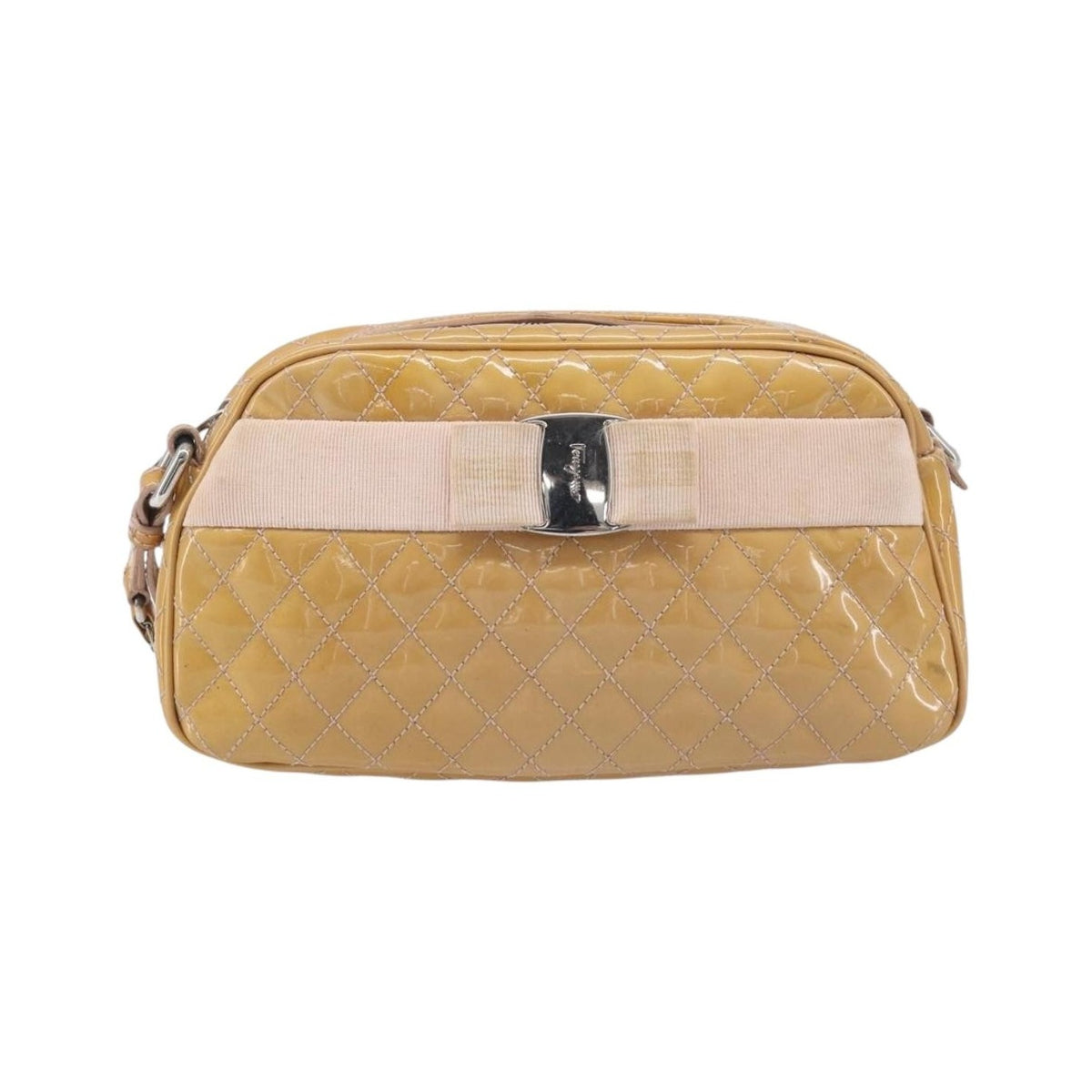 Salvatore Ferragamo Vala Patent Leather, Beige, Patent Leather, Shoulder Bag