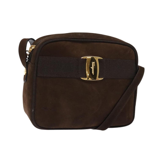 Salvatore Ferragamo Vala Suede, Brown, Suede, Shoulder Bag