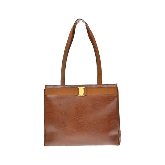 Salvatore Ferragamo Vala tote Embossed Leather, Brown, Leather, Tote Bag