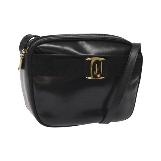 Salvatore Ferragamo Vara Bow camera Leather, Black, Leather, Shoulder Bag