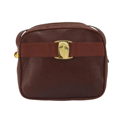 Salvatore Ferragamo Vara Bow camera Leather, Brown, Leather, Shoulder Bag