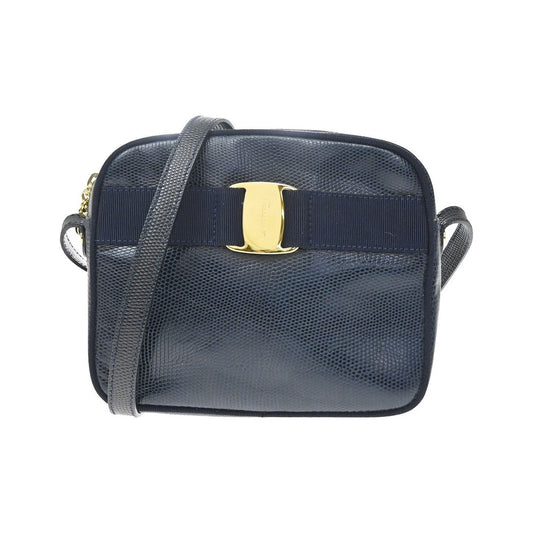 Salvatore Ferragamo Vara Bow camera Leather, Navy, Leather, Shoulder Bag