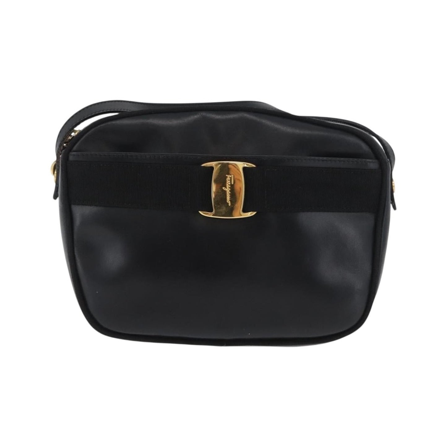 Salvatore Ferragamo Vara Bow camera Leather, Black, Leather, Shoulder Bag