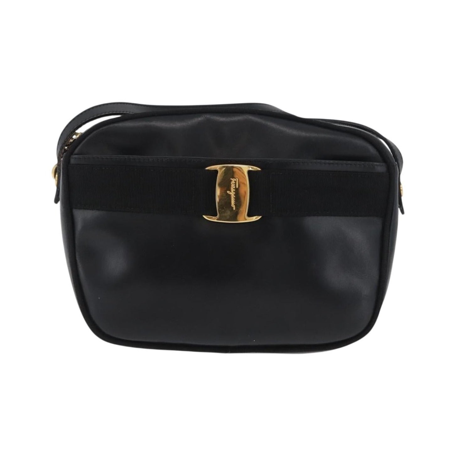 Salvatore Ferragamo Vara Bow camera Leather, Black, Leather, Shoulder Bag