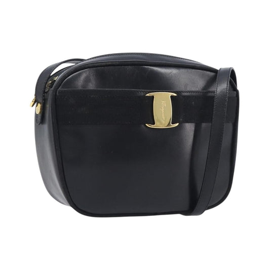 Salvatore Ferragamo Vara Bow Camera Leather, Black, Leather, Shoulder Bag
