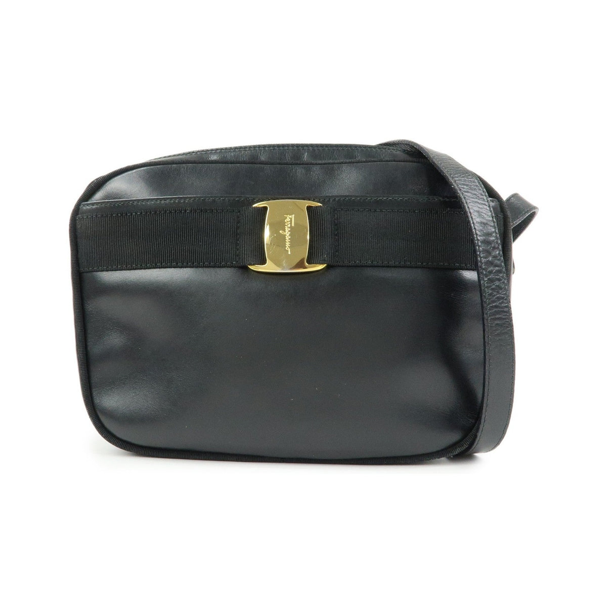 Salvatore Ferragamo Vara Bow Camera Leather, Black, Leather, Shoulder Bag