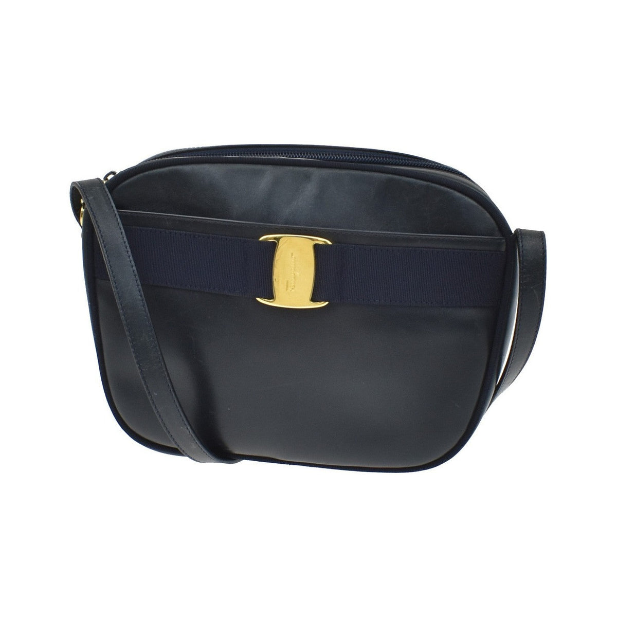 Salvatore Ferragamo Vara Bow Camera Leather, Navy, Leather, Shoulder Bag