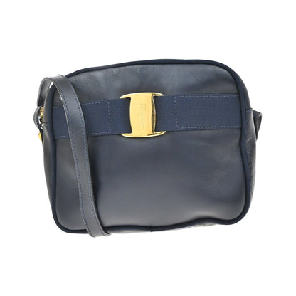 Salvatore Ferragamo Vara Bow Camera Leather, Navy, Leather, Shoulder Bag