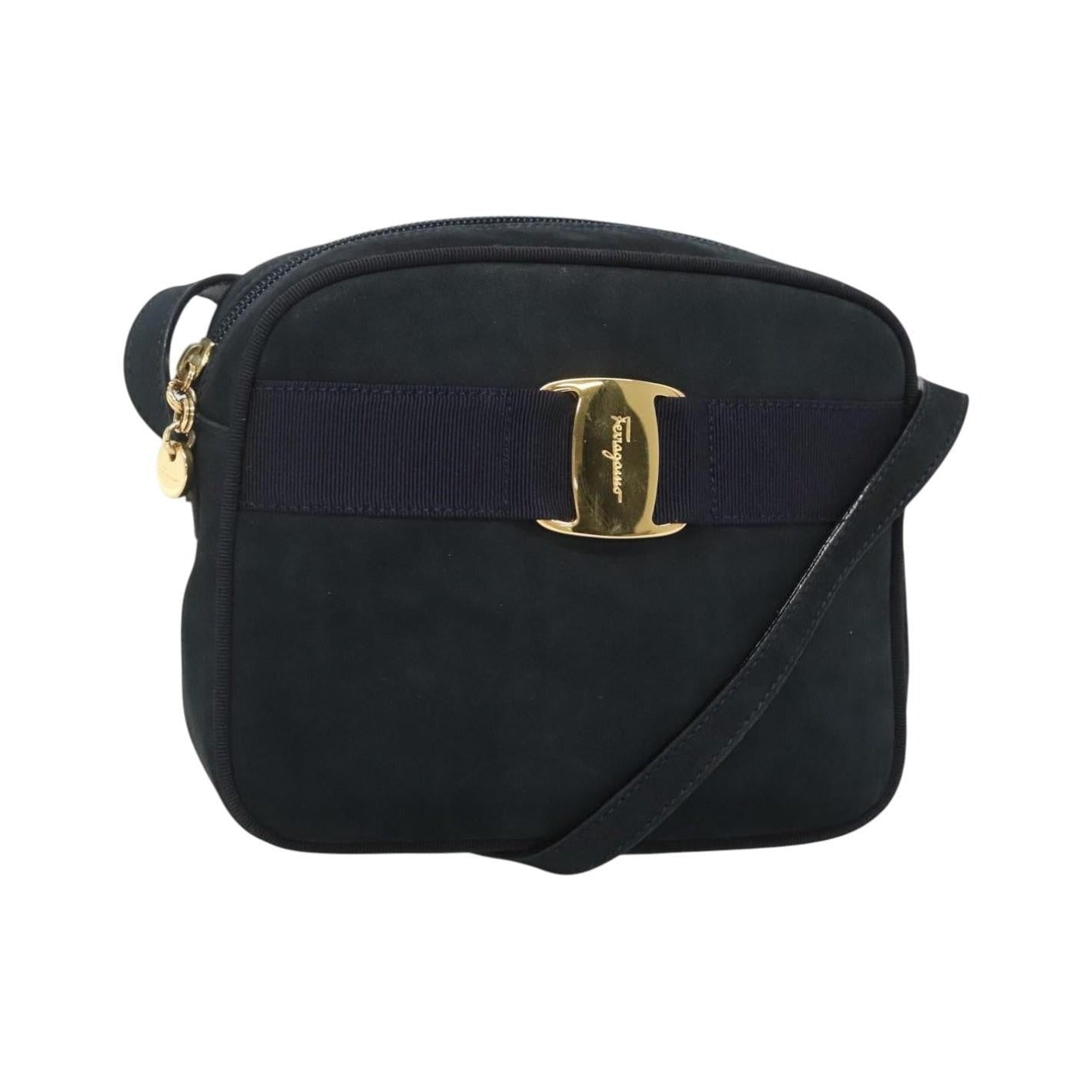 Salvatore Ferragamo Vara Bow camera Suede, Navy, Suede, Shoulder Bag