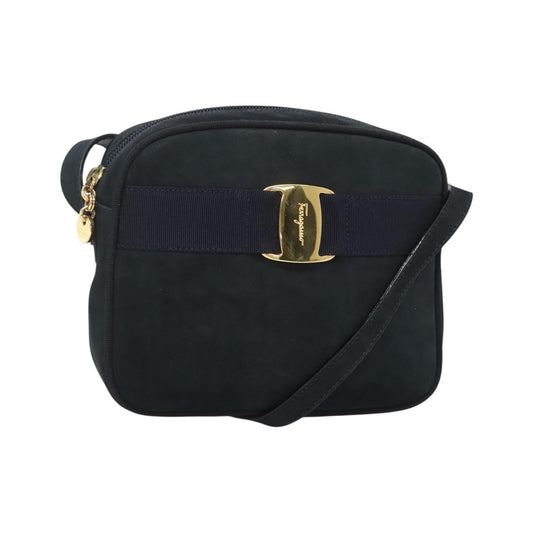 Salvatore Ferragamo Vara Bow camera Suede, Navy, Suede, Shoulder Bag