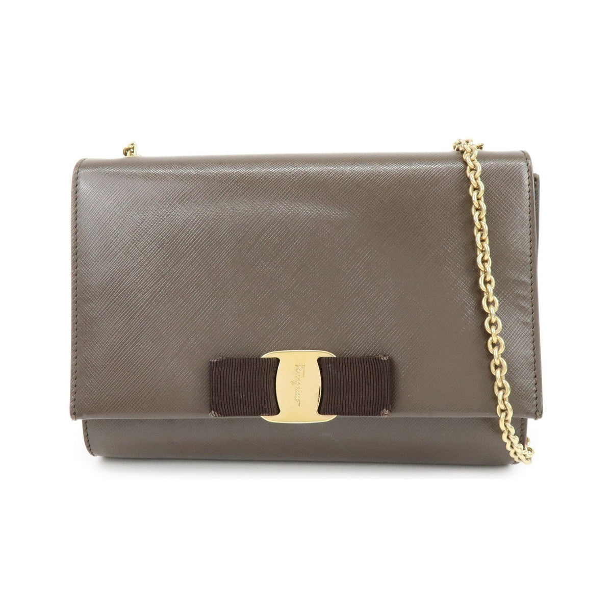 Salvatore Ferragamo Vara Bow Glitter, Brown, Leather, Crossbody Bag