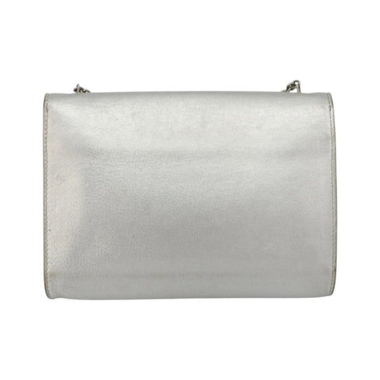 Salvatore Ferragamo Vara Chain Flap Leather, Silver, Leather, Shoulder Bag