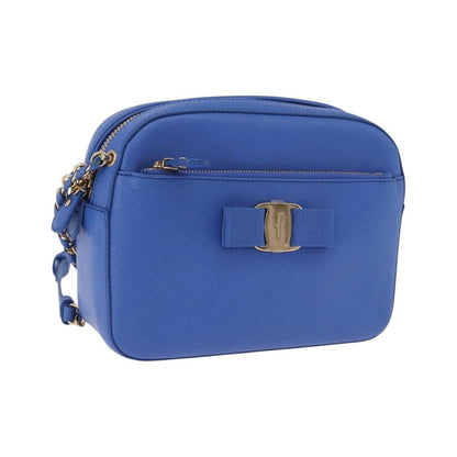 Salvatore Ferragamo Vara Chain Flap Leather, Blue, Leather, Shoulder Bag