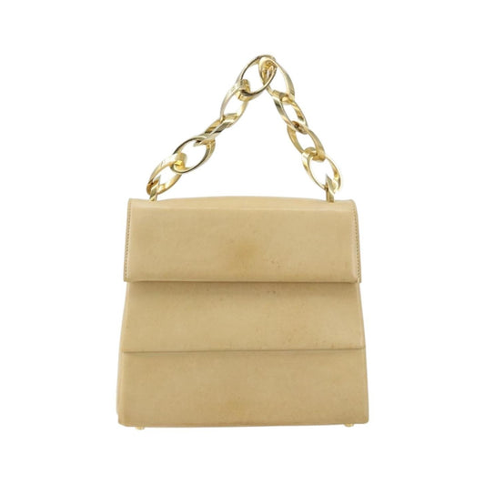 Salvatore Ferragamo Vintage Chain Leather, Beige, Leather, Handbag