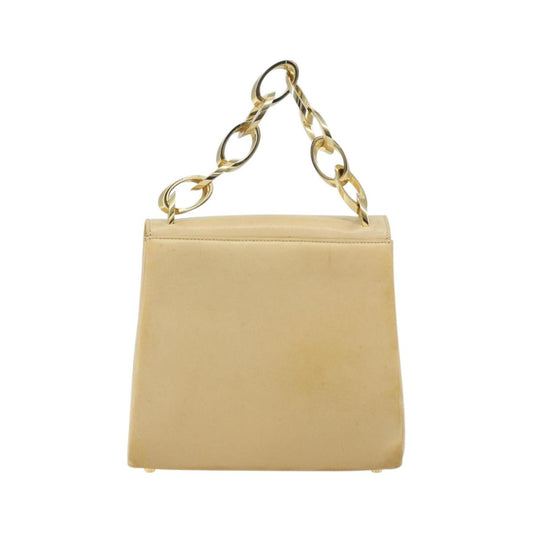 Salvatore Ferragamo Vintage Chain Leather, Beige, Leather, Handbag