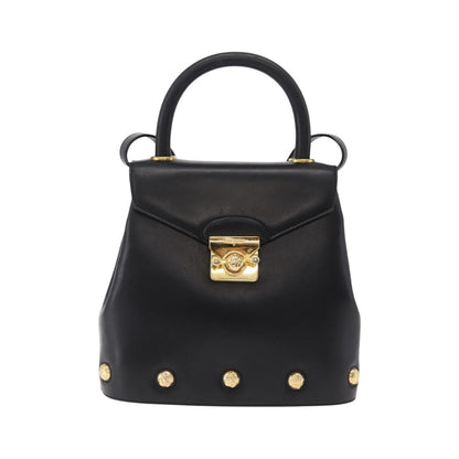 Salvatore Ferragamo Vintage Flap Lock Studded Leather, Black, Leather, Handbag