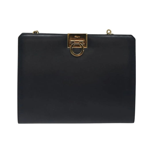 Salvatore Ferragamo Vintage Gancini Chain Leather, Navy, Leather, Shoulder Bag