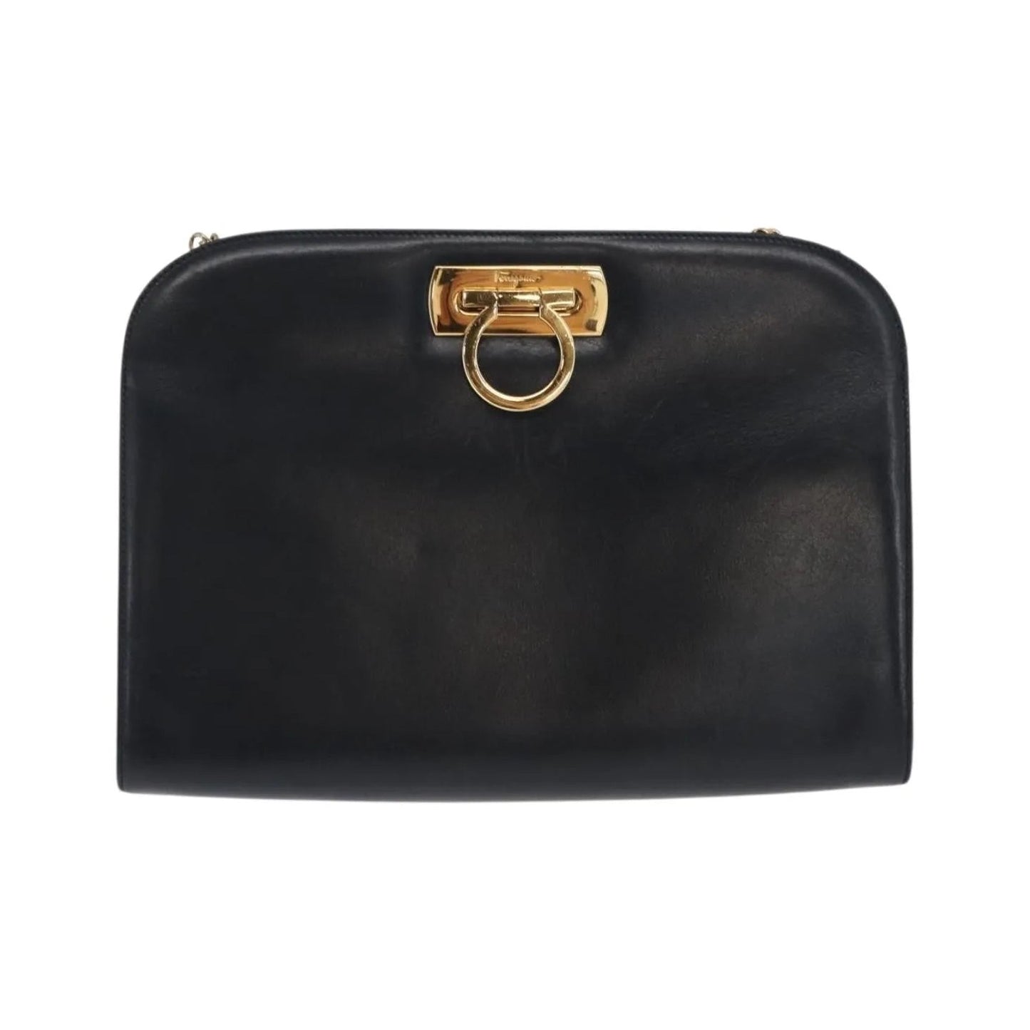 Salvatore Ferragamo Vintage Gancini Chain Leather, Navy, Leather, Shoulder Bag