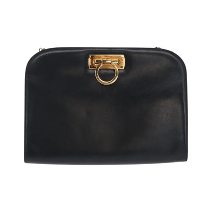 Salvatore Ferragamo Vintage Gancini Chain Leather, Navy, Leather, Shoulder Bag