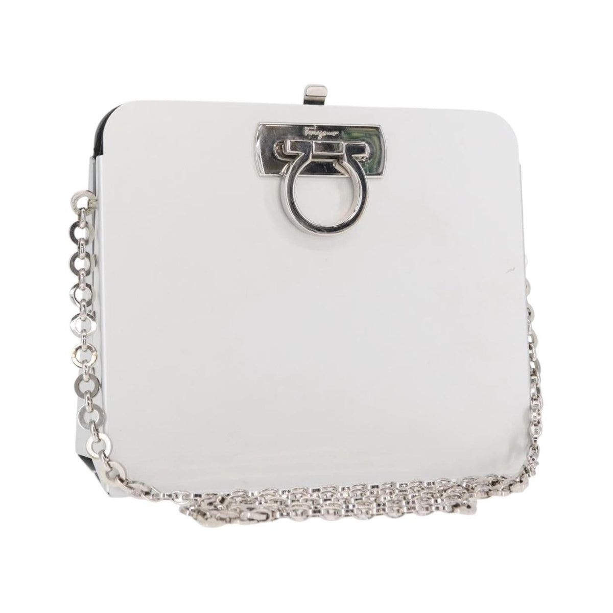 Salvatore Ferragamo Vintage Gancini Chain Leather, Silver, Stainless Steel, Shoulder Bag