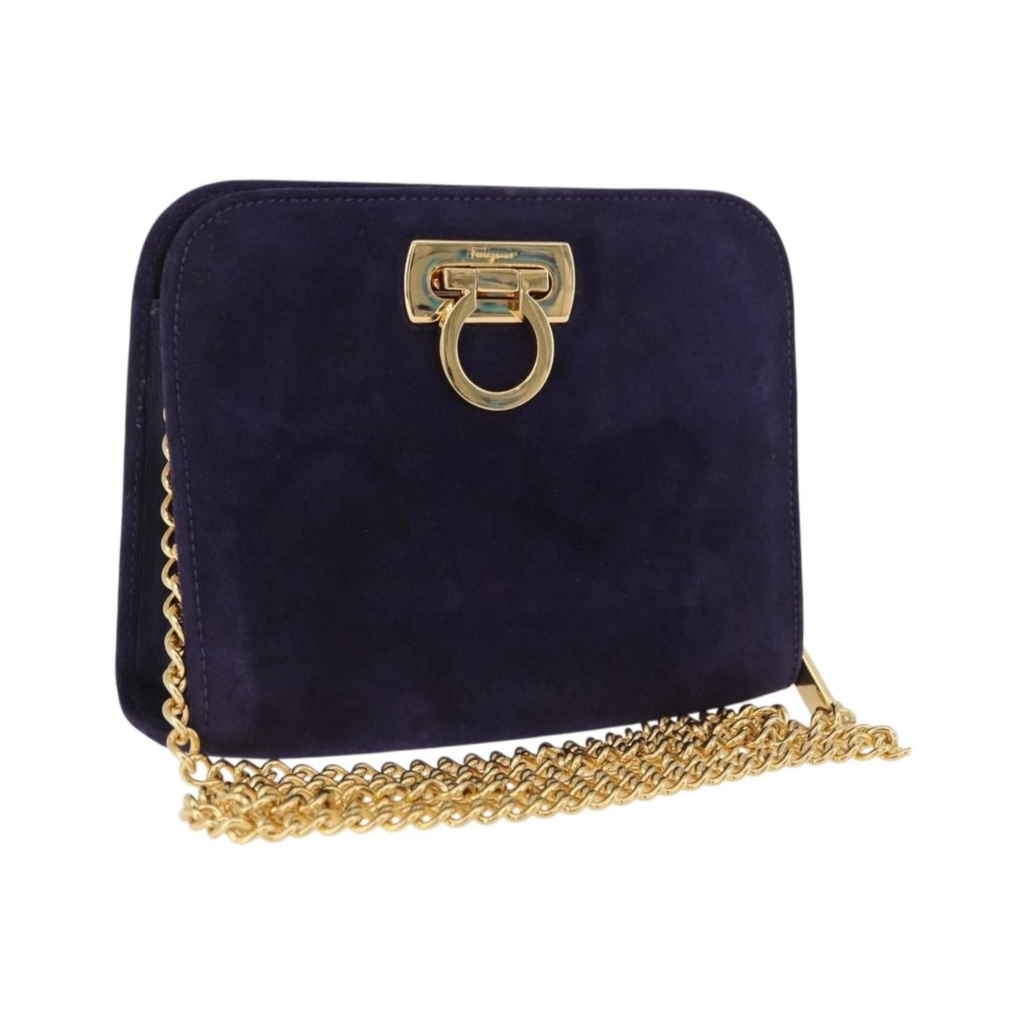 Salvatore Ferragamo Vintage Gancini Chain Suede, Purple, Suede, Shoulder Bag