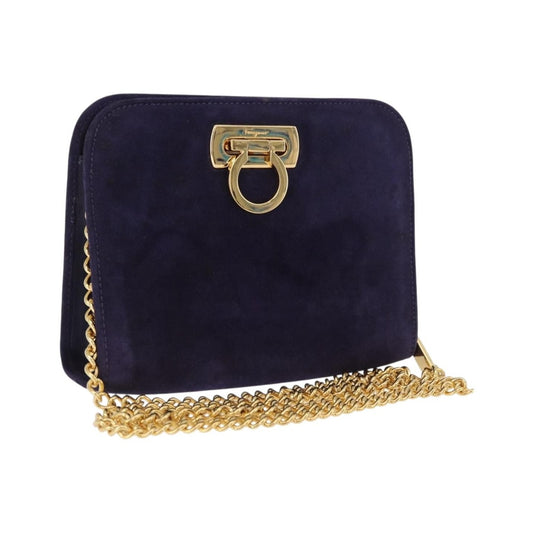 Salvatore Ferragamo Vintage Gancini Chain Suede, Purple, Suede, Shoulder Bag
