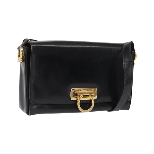 Salvatore Ferragamo Vintage Gancini Flap Leather, Black, Leather, Shoulder Bag