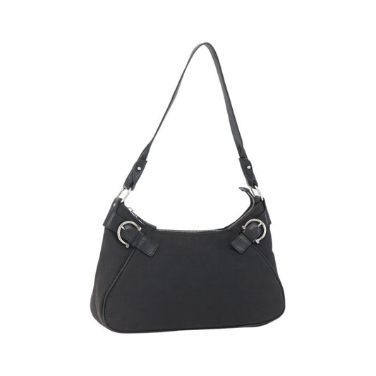 Salvatore Ferragamo Vintage Gancini Hobo Leather, Black, Canvas, Shoulder Bag
