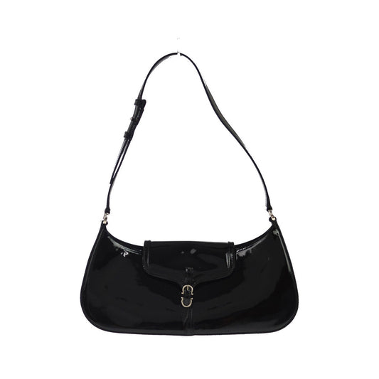 Salvatore Ferragamo Vintage Gancini Hobo Leather, Black, Patent Leather, Shoulder Bag