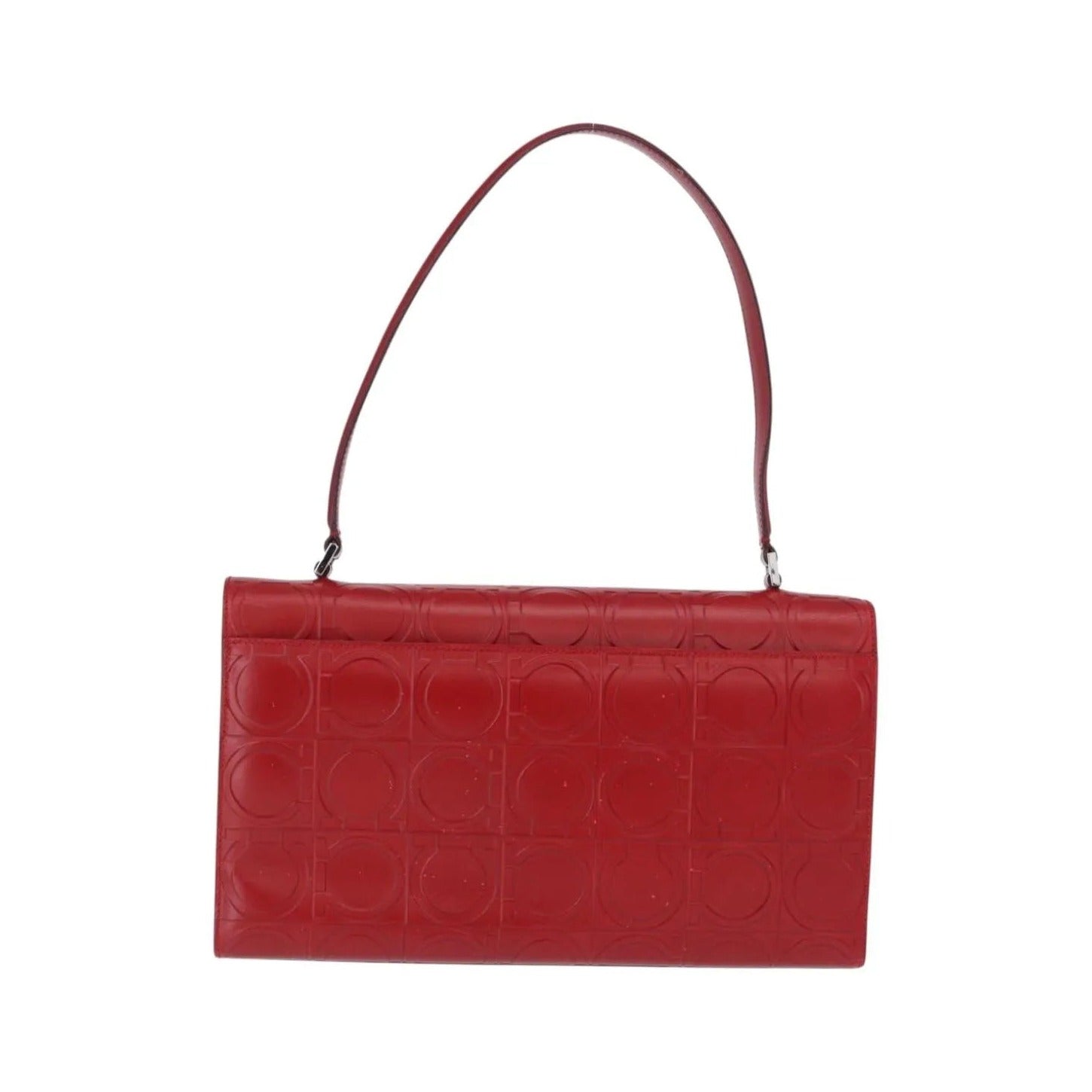 Salvatore Ferragamo Vintage Gancini Top Handle Embossed Leather, Red, Leather, Handbag