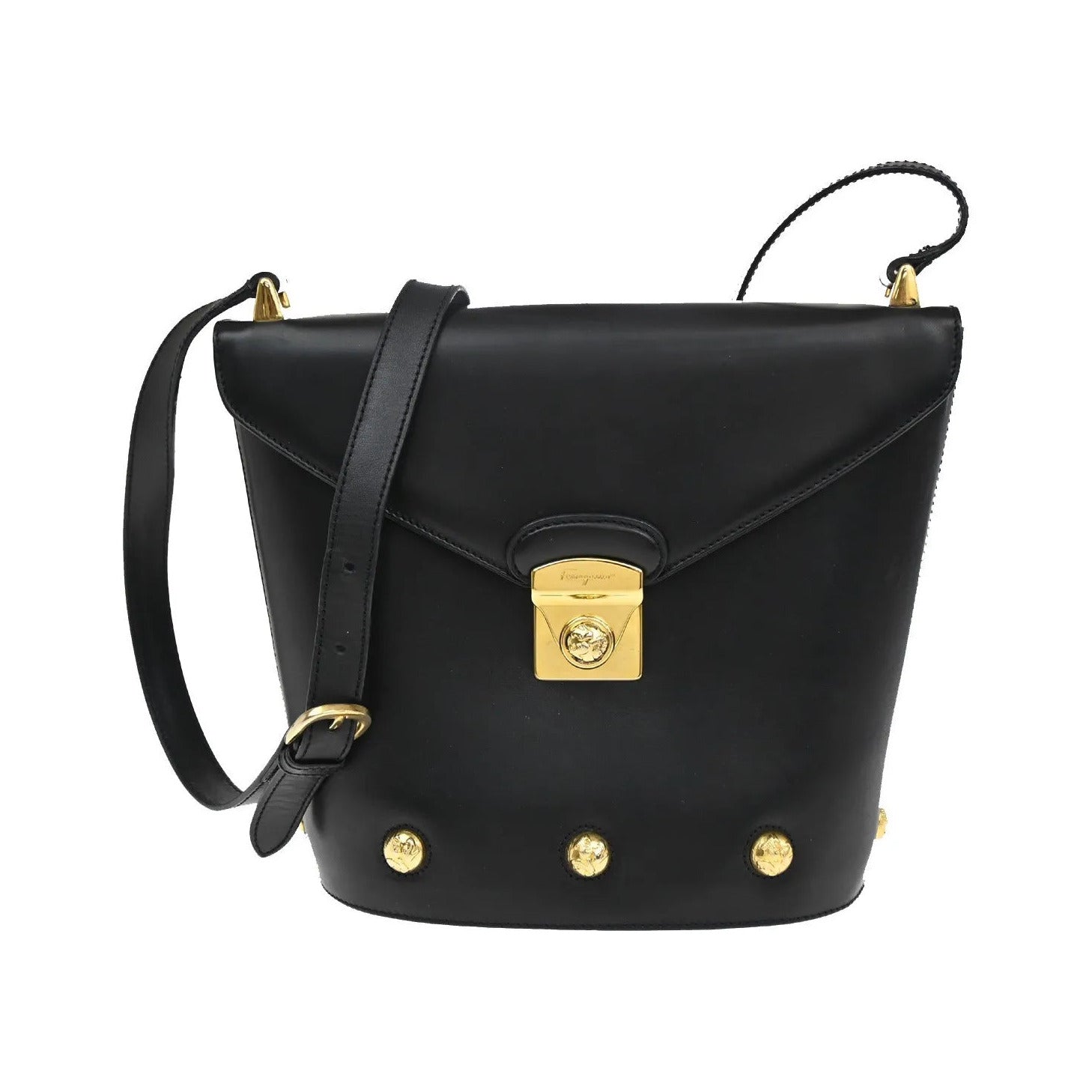 Salvatore Ferragamo Vintage Leather, Black, Leather, Shoulder Bag